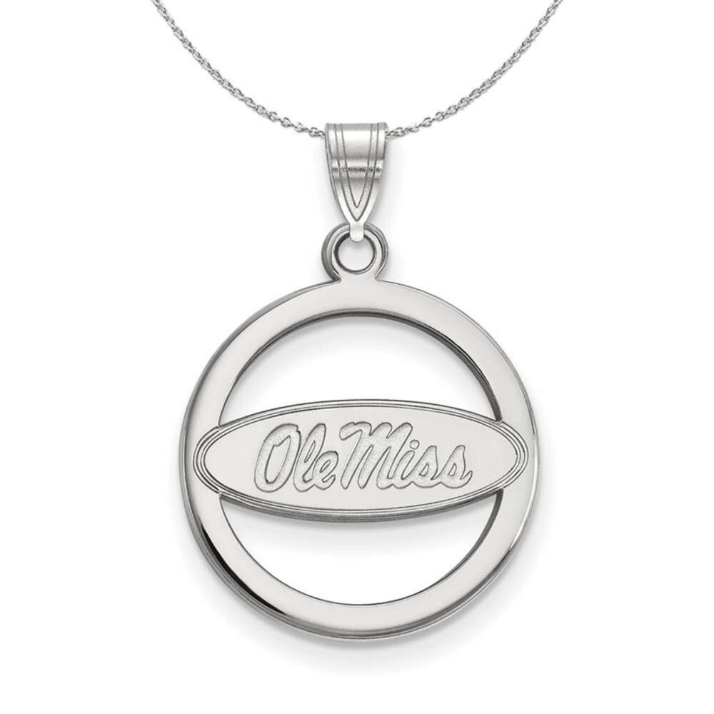 Sterling Silver U. of Mississippi Small Circle Necklace - 24 Inch